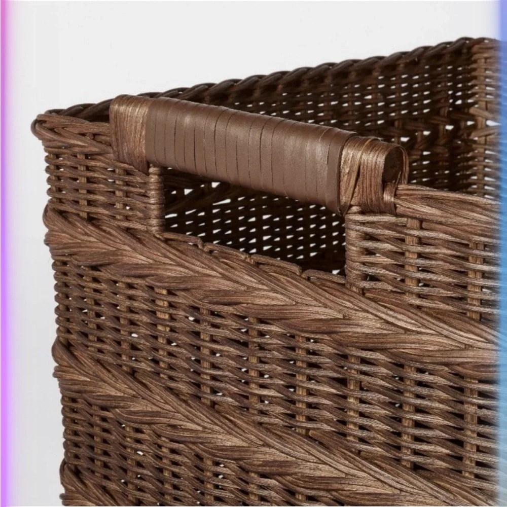 Studio McGee Rectangle Rattan Decor basket w Handles Brown -Large